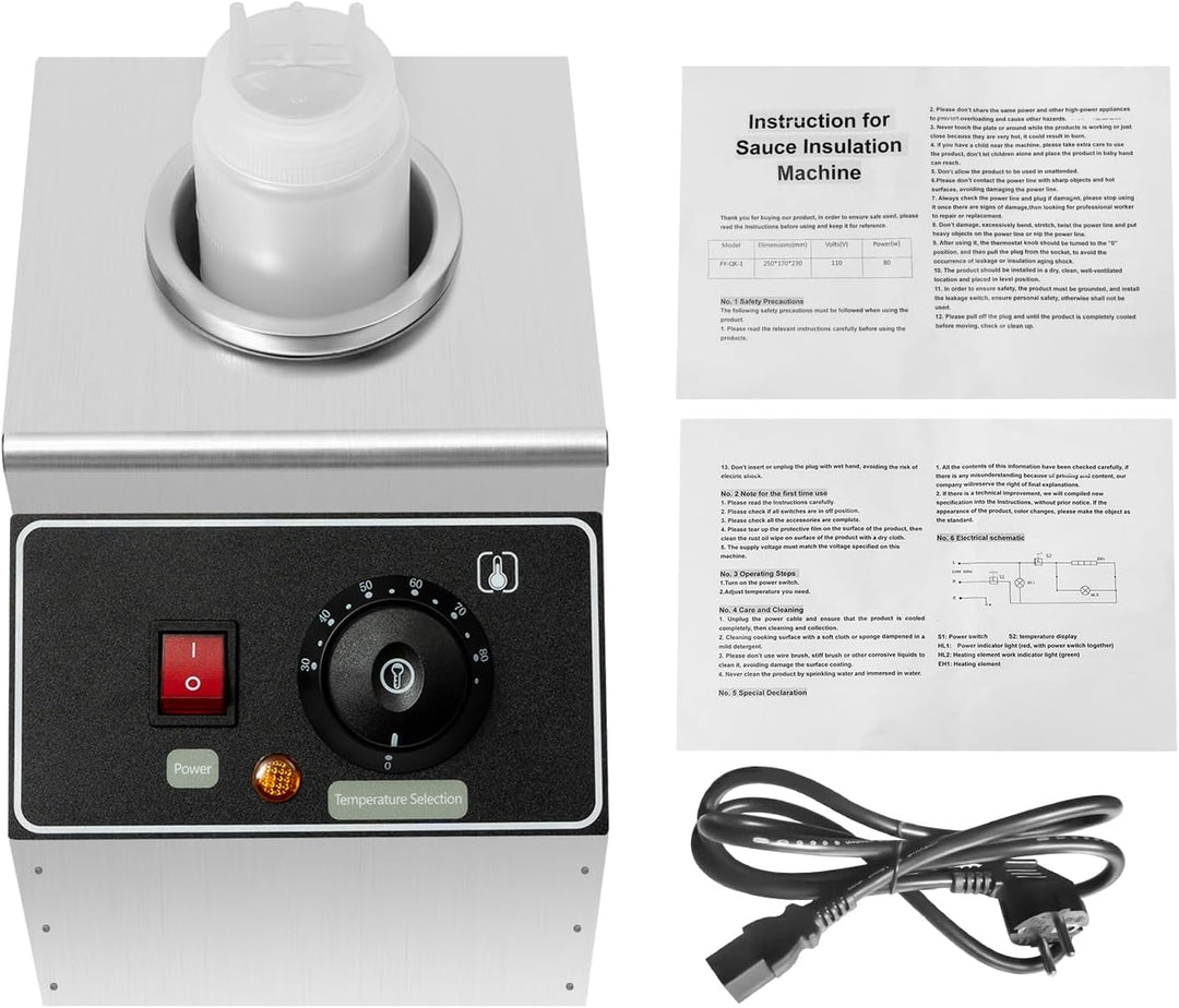 Elektrischer Saucewärmer Käsewärmer Edelstahlspender mit 0,15 Gal Flasche, 80W, 220V, für Restaurant