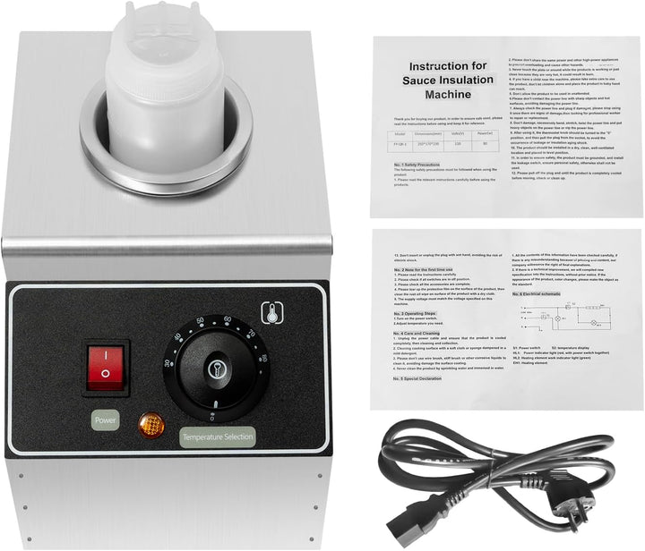 Elektrischer Saucewärmer Käsewärmer Edelstahlspender mit 0,15 Gal Flasche, 80W, 220V, für Restaurant