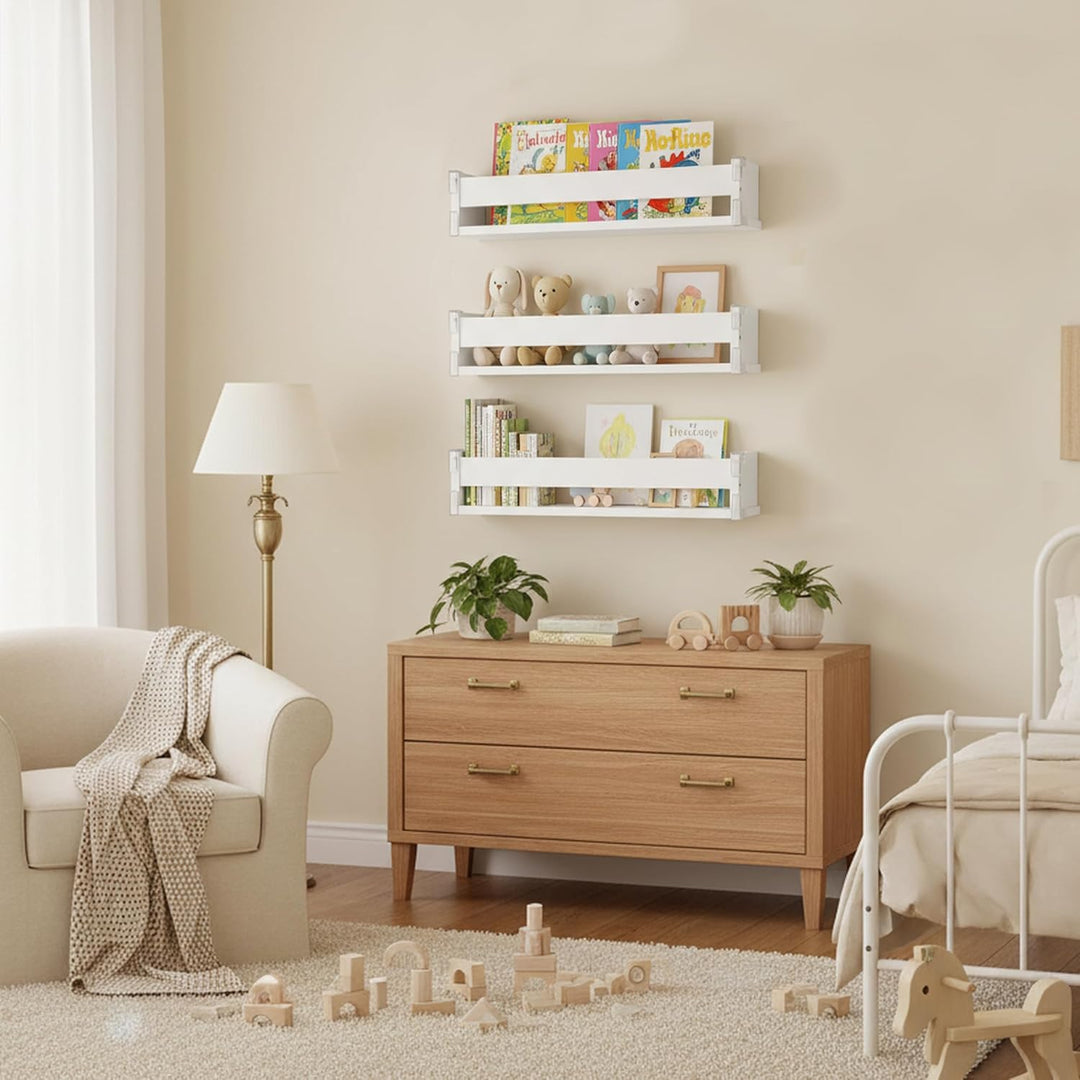 Wandregal für das Kinderzimmer, 44,7 cm, Bücherregal für die Wand, 3er-Set, Wandregal aus Holz, Schw