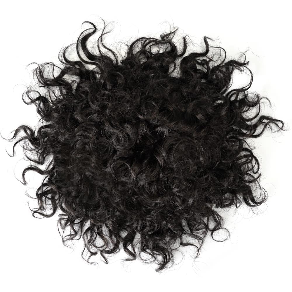 Lordhair Lockige Toupet für Männer, Echthaar-Toupet, Haarersatzsystem(15 * 20CM, Off Schwarz 1B
