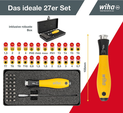 Wiha Schraubendreher mit Wechselklingen Set ESD SYSTEM 4 (33848), 27 tlg. für tiefliegende Schrauben