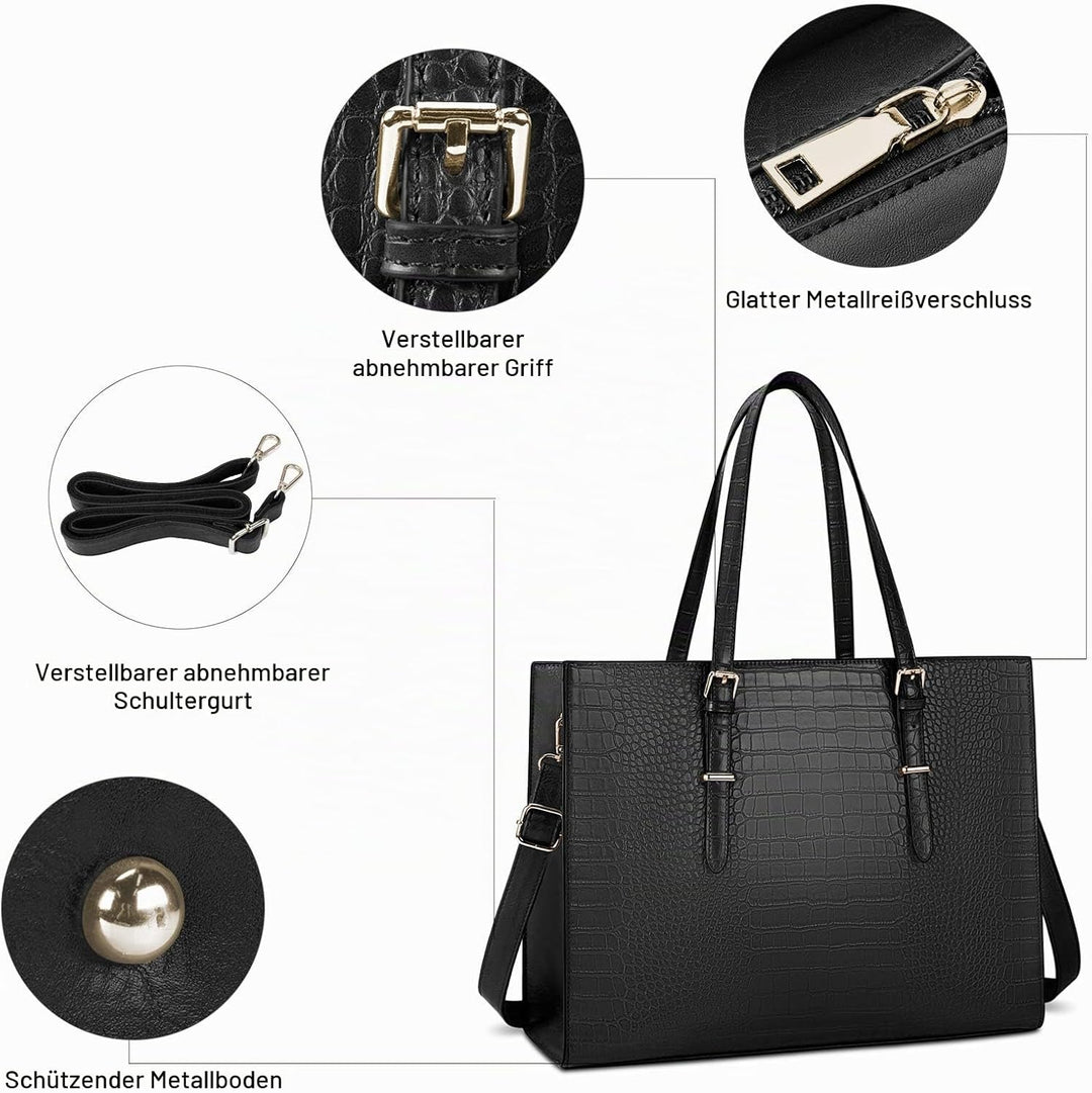 Lubardy Handtasche Damen Shopper Damen Gross Schwarz Laptop Tasche 15.6 Zoll Elegant PU Leder Umhäng