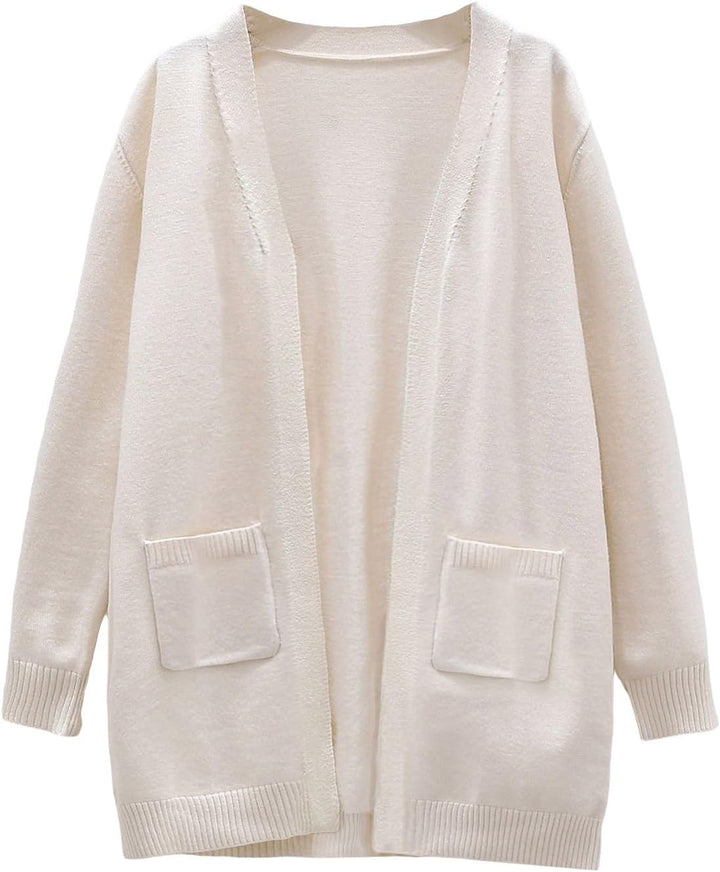 Cardigan Mädchen Lang Strickjacke Mit Taschen Strickcardigan Casual Langarm Strickmantel Kinder Open