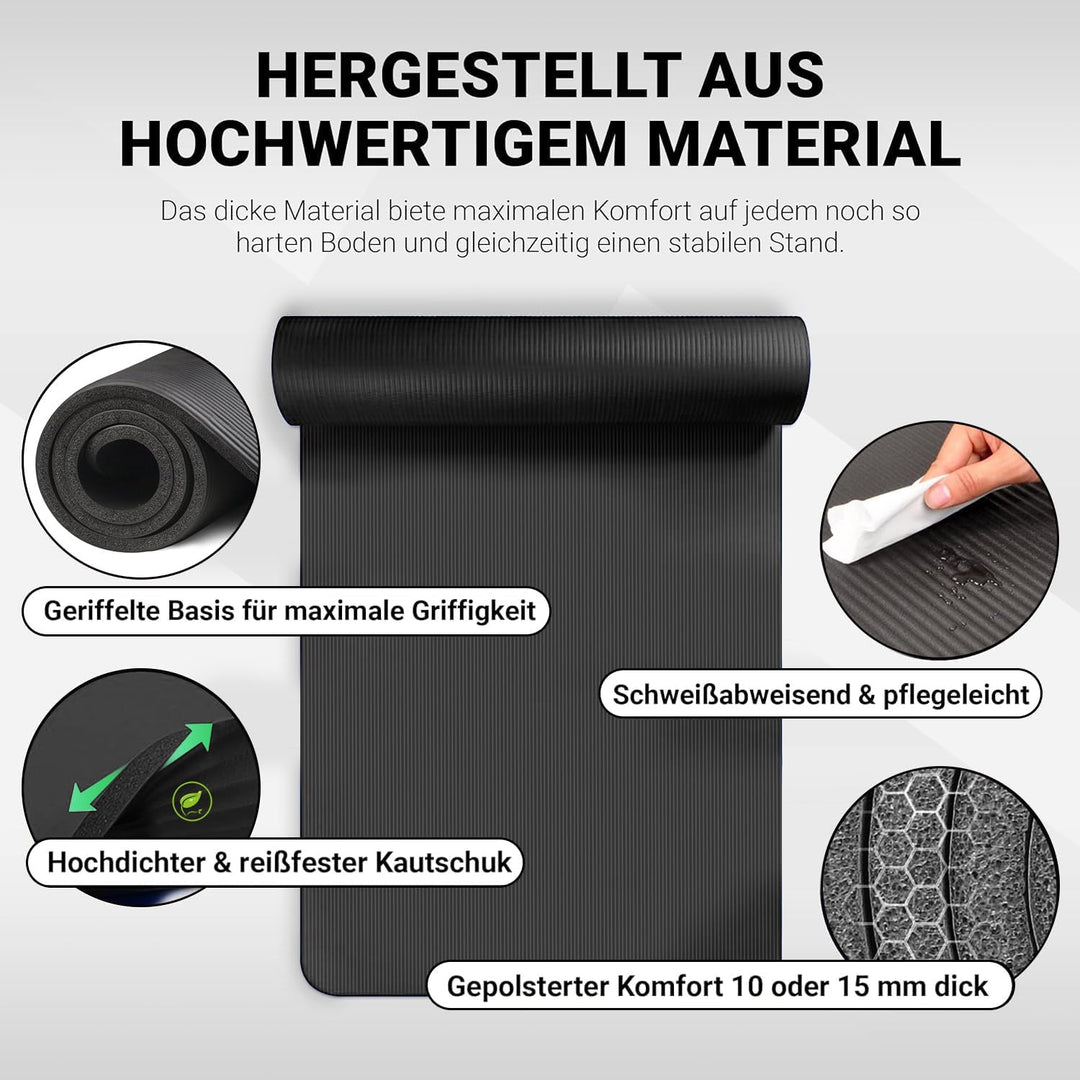 Glamexx24 Gymnastikmatte Fitnessmatte Premium Yogamatte, rutschfest und dick extra Grössen, inkl. Tr