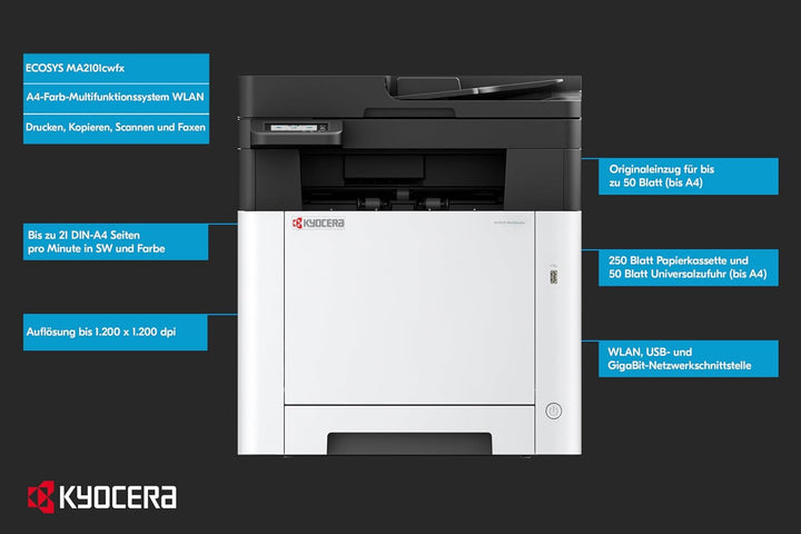 Kyocera Ecosys MA2101cwfx Farblaserdrucker Multifunktionsgerät WLAN. Drucker Scanner Kopierer, Faxge