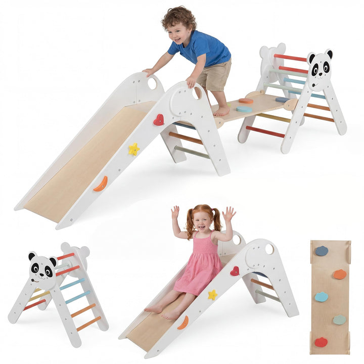 RELAX4LIFE 3er Set Montessori Kletterdreieck, Indoor Klettergerüst mit Rutsche, Rampe & Kletterleite