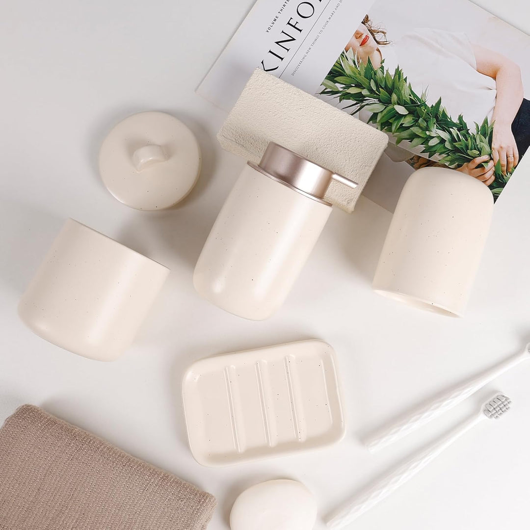 UMLACA Badezimmer Set Keramik, 4 Teiles Badezimmer Zubehör Set, Badezimmer Organizer mit Seifenspend