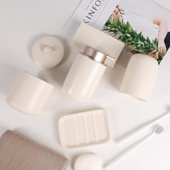 UMLACA Badezimmer Set Keramik, 4 Teiles Badezimmer Zubehör Set, Badezimmer Organizer mit Seifenspend