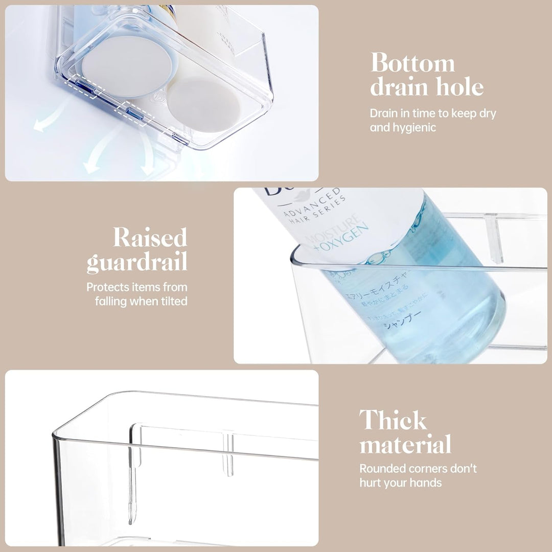 PAVSTINE Duschablage ohne Bohren Transparent, 2 Stück Duschregal Badezimmer Organizer mit Ablauföffn