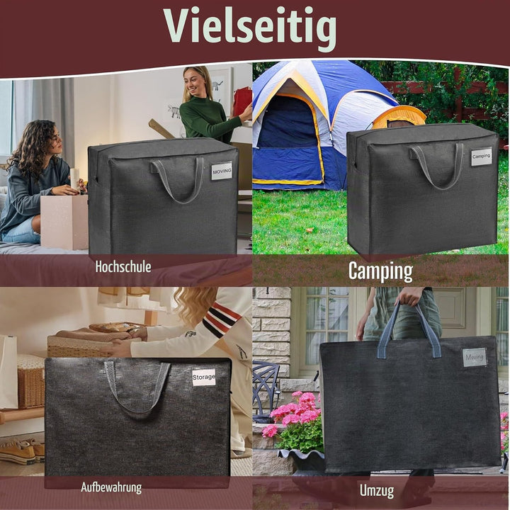 VENO 105 Liter Extra Gross Aufbewahrungstasche mit starke Griffe und Reissverschlüssen für Umzug, Ca