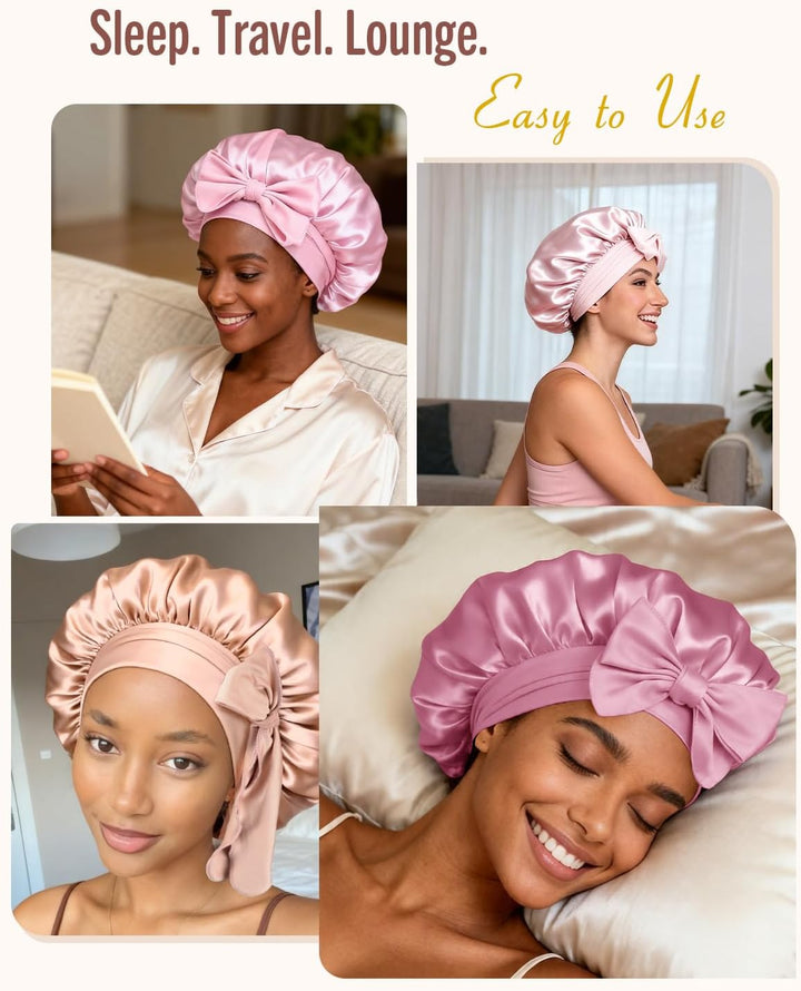 BONNET QUEEN Satin Seiden Schlafmütze Verstellbar Damen Herrn Motorhauben Nacht Haarpflege Schutz Ko