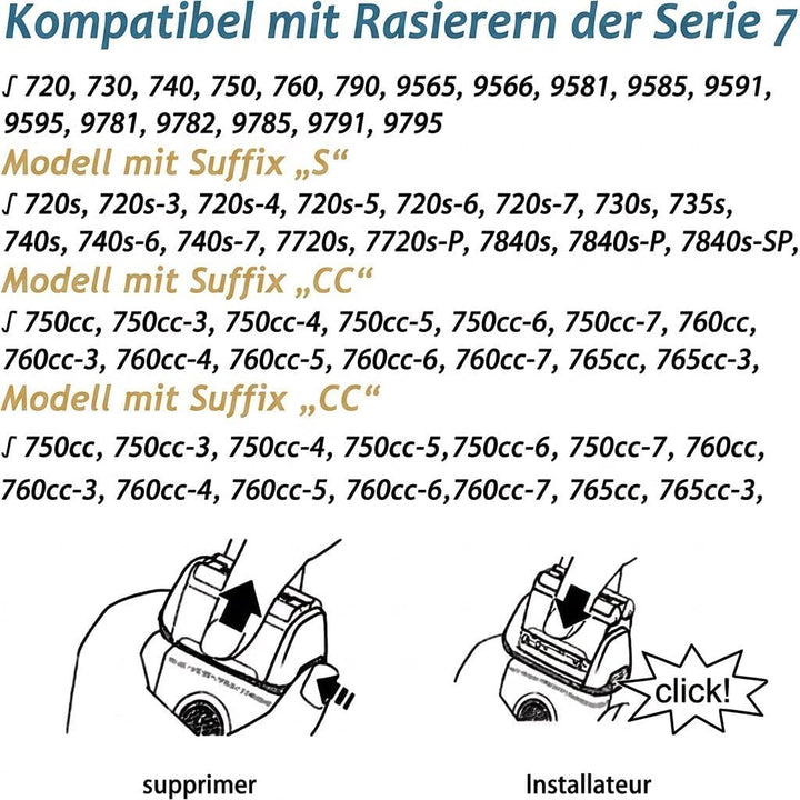 2 Stück 70S Scherkopf Kompatibel mit Braun Series 7, Scherkopf für Braun S7 Elektrorasiererkopf Ersa