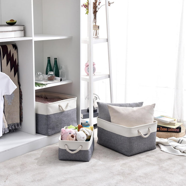 Mangata Canvas Aufbewahrungsbox 4er Set, Faltbare Aufbewahrungskörbe aus Stoff mit Griffen für Schrä