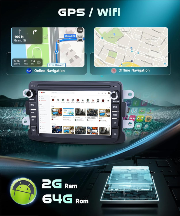 2G&amp;64G 7" Autoradio Für Renault Dacia Duster Sandero Dokker Logan Lodgy Captur mit Carplay Android A