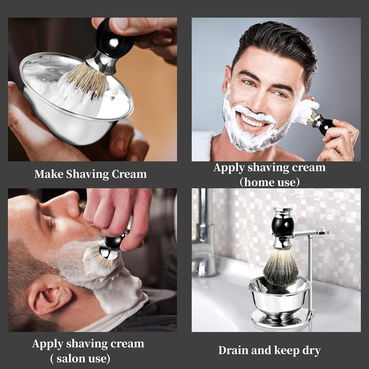 GRUTTI Rasierset, Badger Brush Soap Bowl und Rasierständer für Herrengeschenke,Rasiererhalter für He
