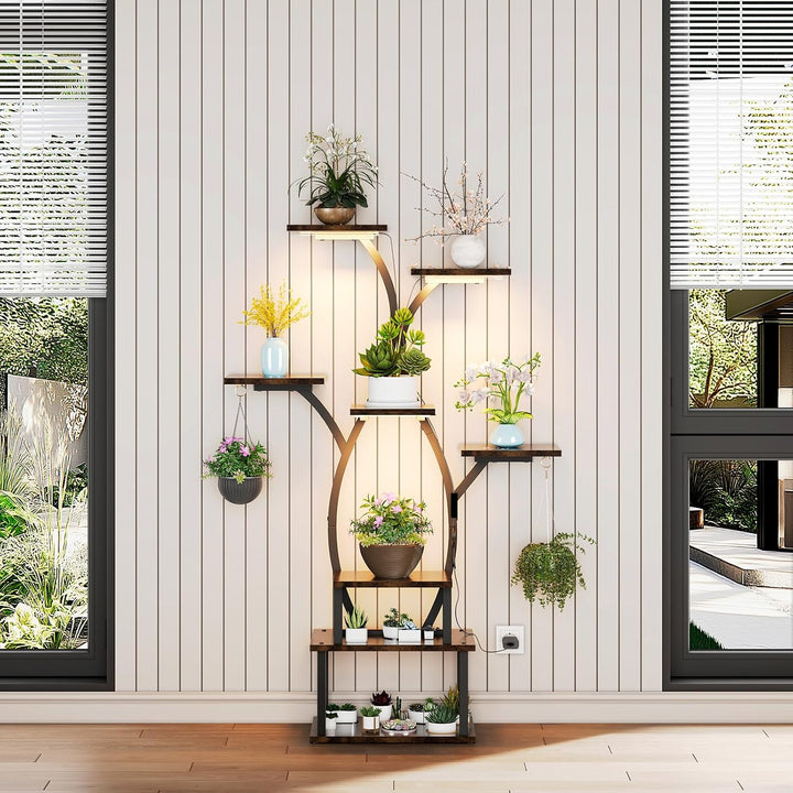 Blumenständer mit Licht Pflanzenregal mit Wachstumslicht 8 Ebenen Präsentationsständern aus Metall u