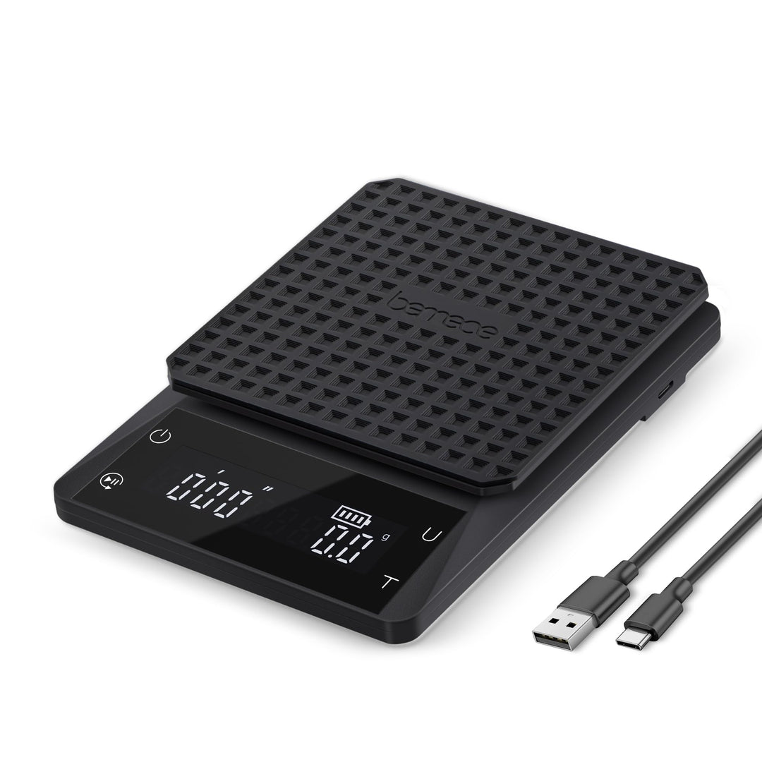 bemece Wiederaufladbare Digital kaffeewaage, Barista Waage 0,1 g, Wasserdichte Espressowaage mit Gro