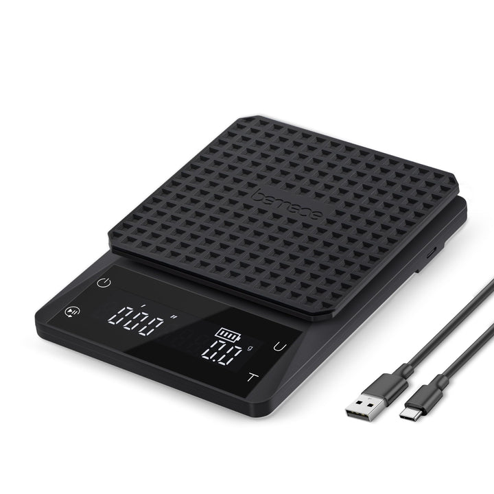 bemece Wiederaufladbare Digital kaffeewaage, Barista Waage 0,1 g, Wasserdichte Espressowaage mit Gro