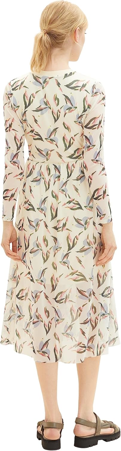 TOM TAILOR Denim Damen Mesh Kleid mit Muster S 27463-cream Abstract Print, S 27463-cream Abstract Pr