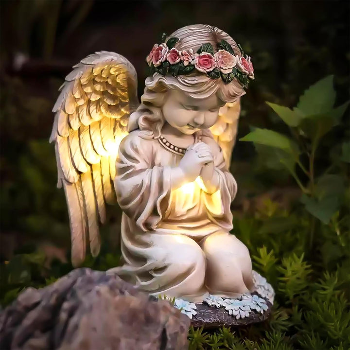 Solar Engel Gartenstatuen,LED Fairy Engel Figur,Wetterfest Grabschmuck für Friedhof, Fairy Engel Sku