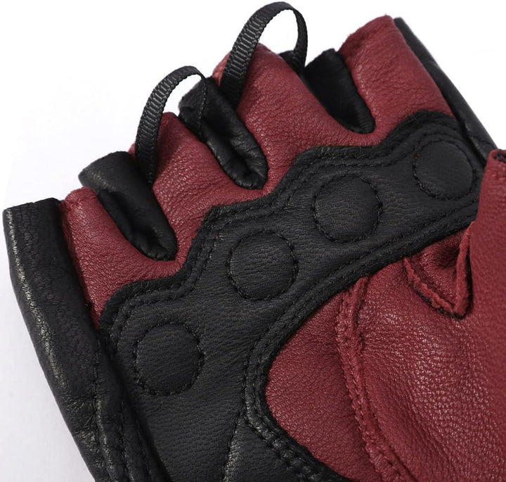 Harssidanzar Herren Motorradhandschuhe Halbfinger Leder GM037EU L Rot-Schwarz, L Rot-Schwarz