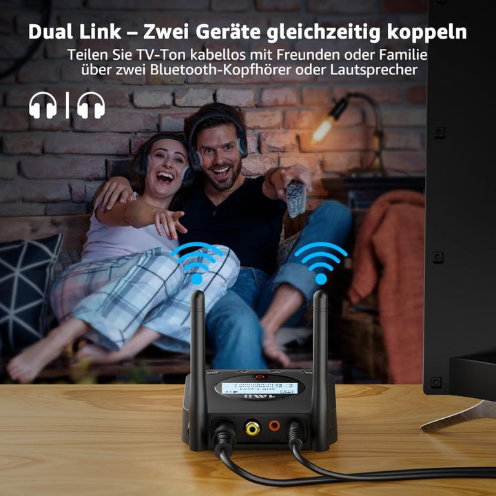1Mii B06TX+ Bluetooth 5.3 Transmitter für TV mit Display, aptX Adaptive/HD/LL, Dual Link für 2 Kopfh