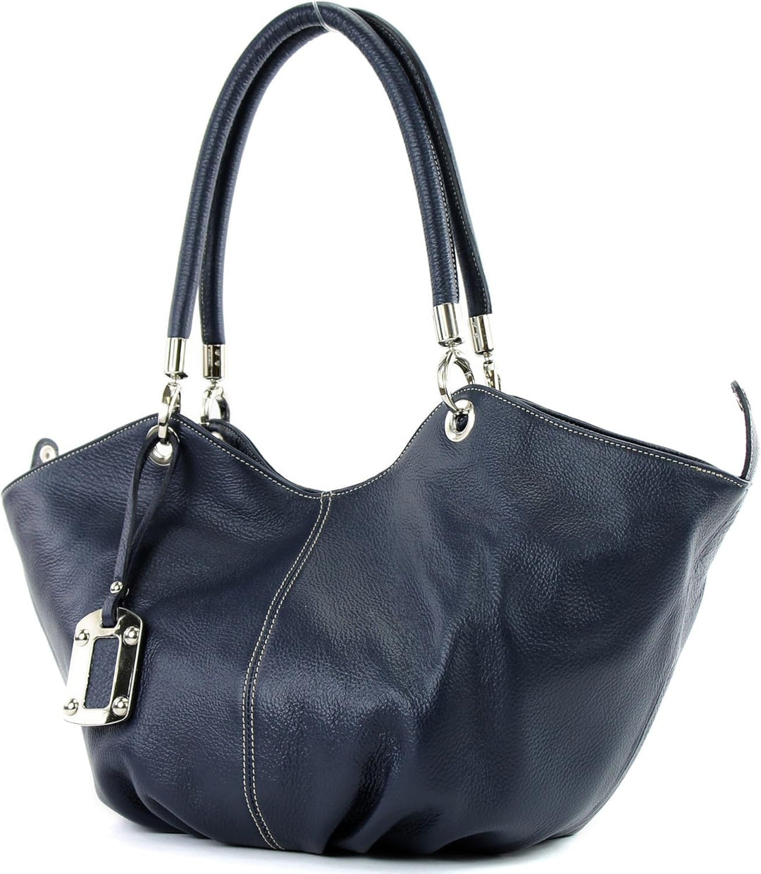 modamoda de - 228 - ital. Beuteltasche aus festem Leder Dunkelblau, Dunkelblau