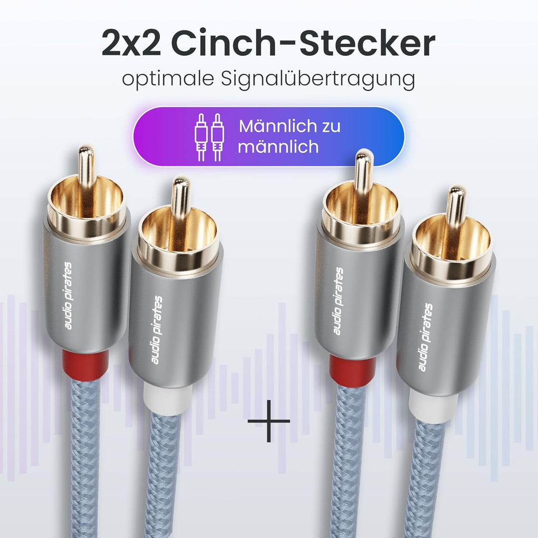 audio pirates High Performance Audio Cinchkabel 2 x 2 Cinch- Kabel | brillante Tonqualität, Sehr rob
