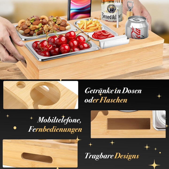 Herenear Couchbar, Snackbox Sofatablett, Couch Bar mit Geschenkbox, Snackspender mit Snackschale, Ge
