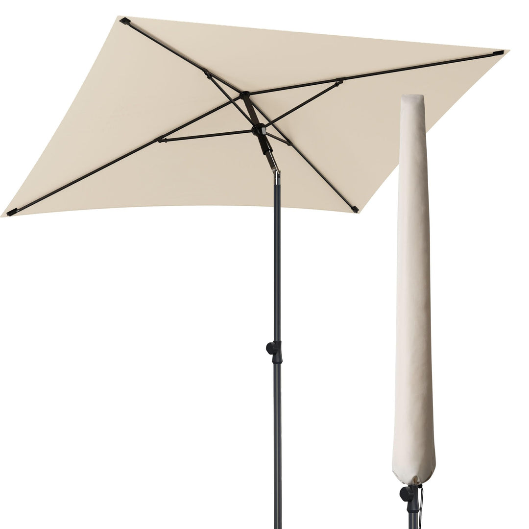 Menz Sonnenschirm Balkon mit Schutzhülle in Beige, 200 × 125 cm | UPF 50+ Sonnenschirm rechteckig fü