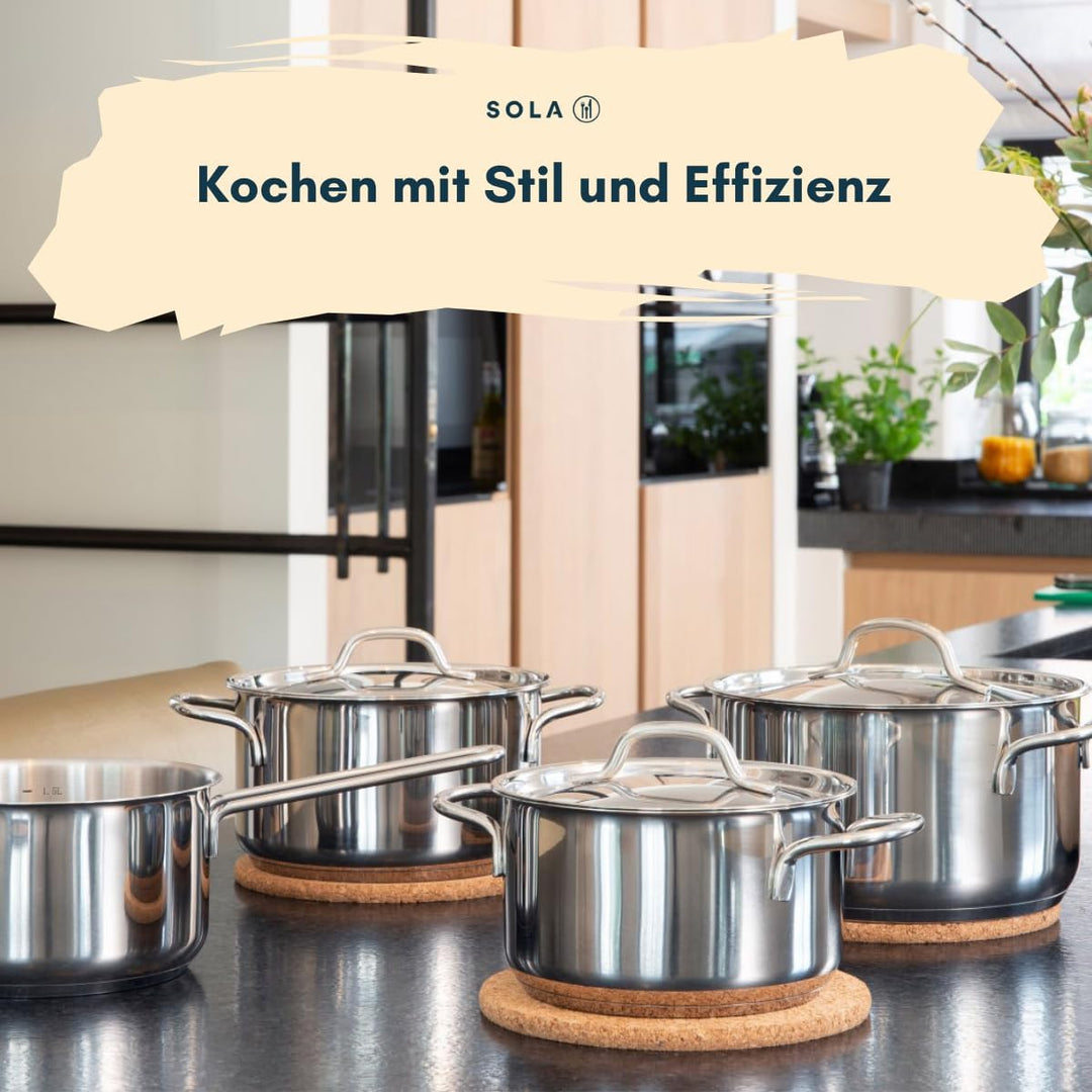 Sola Mirage Topfset Induktion - 4 Teilig, Kochtopf set mit Deckel - 18/10 Silberweissem Edelstahl -