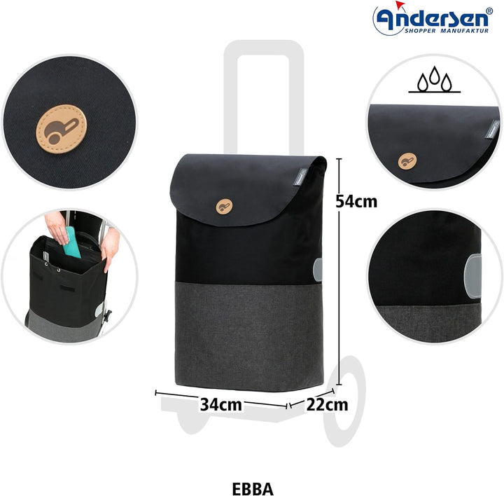 Andersen Shopper Scala Stahl mit Rad Ø 15 cm und 36 Liter Tasche Ebba schwarz