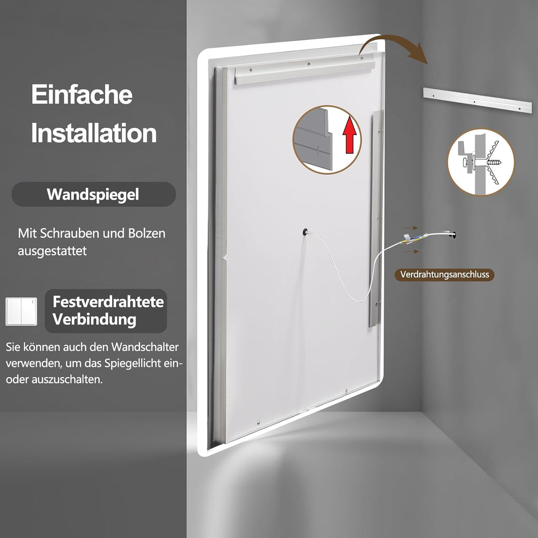 LED Badezimmerspiegel 80x60 cm, dimmbar, beschlagfrei, IP44 3 Lichtfarbe + Dimmbar 80L x 60B cm, 3 L