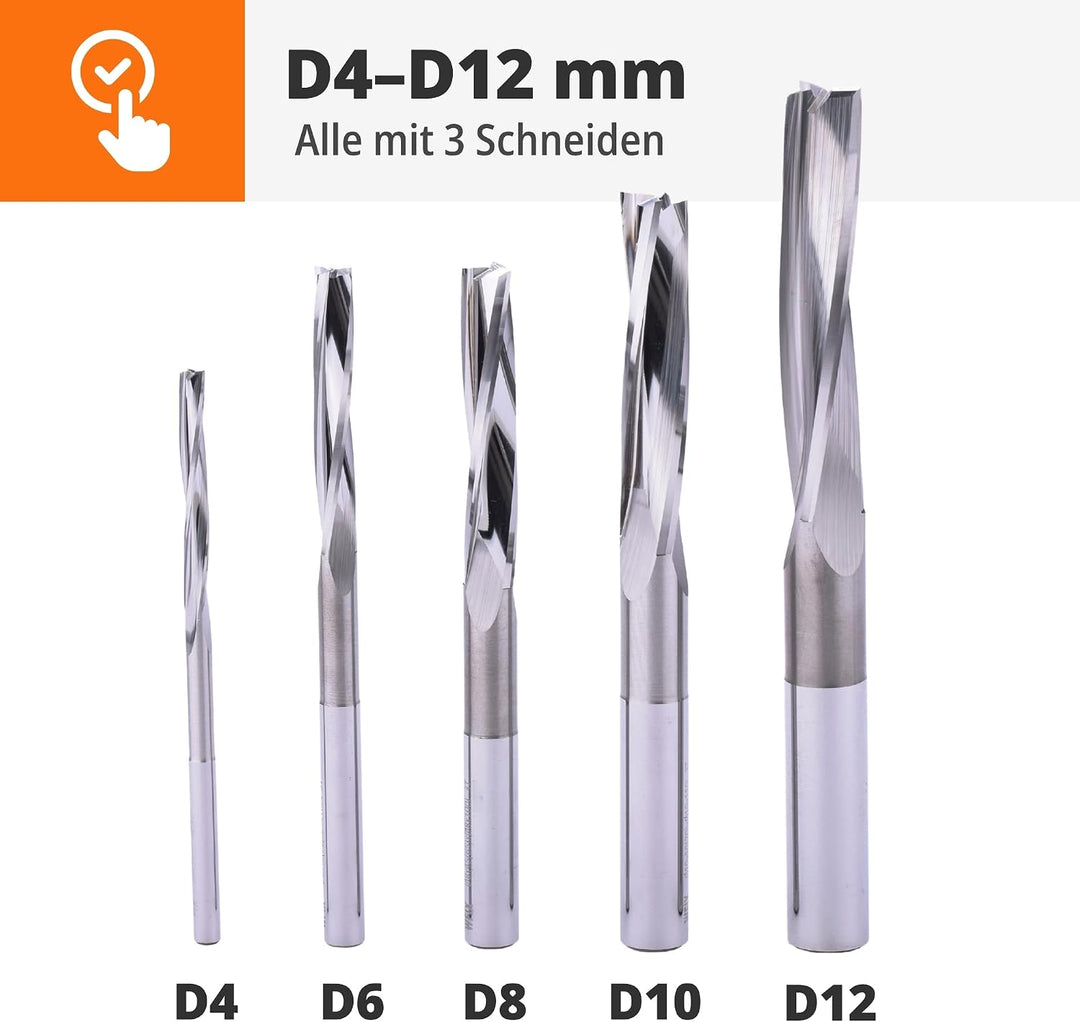 3-Schneider Spiralnutfräser 10° mit Freischliff für Schaumstoff | Hochglanzpoliert | CNC-Fräser für