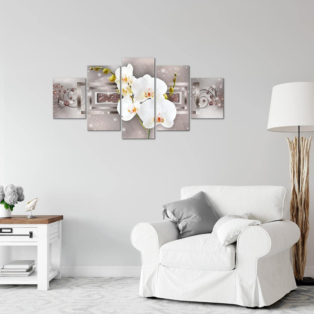 Runa Art Wandbilder Blumen Orchidee 5 Teilig Bild auf Vlies Leinwand Deko Wohnzimmer Figuren Braun 2