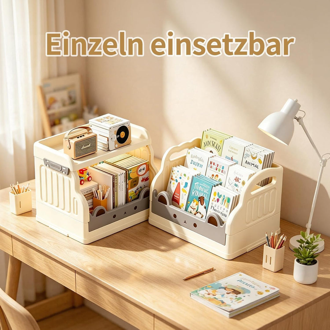 Mobiles Bücherregal Kinder mit Rollen 4 Ebenen Faltbar | Kinderregal Bücherwagen Spielzeug Regal Kin