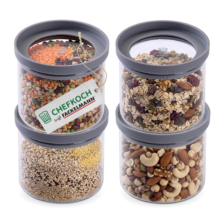 FACKELMANN Chefkoch trifft 4er Set Vorratsbehälter mit Glasdeckel – 500 ml, Borosilikatglas, luftdic