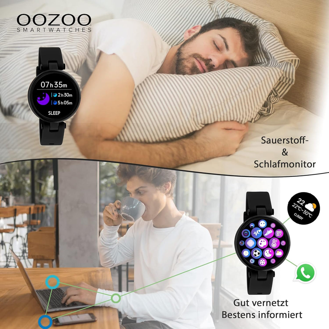 Oozoo Q4 Smartwatch Unisex Fitnessuhr 39mm mit 16mm Silikonarmband für Damen und Herren | Fitness Ar