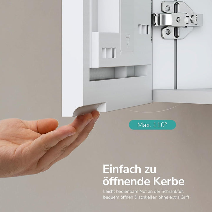 EMKE Spiegelschrank Bad 80×65×14,5 cm aus Aluminium, Weiss Matt, Doppeltür mit Aufbewahrung, 2 verst