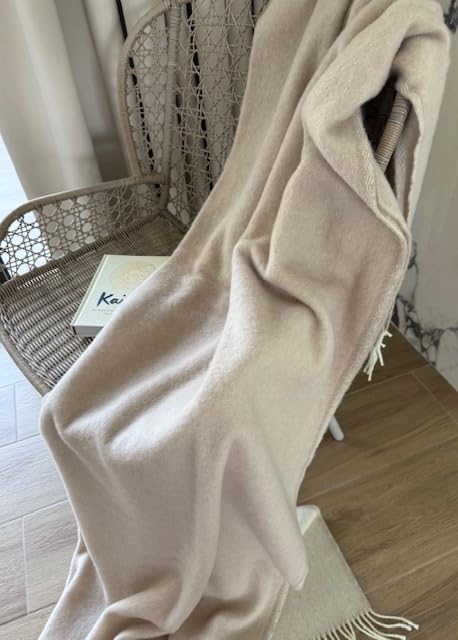 JOWOLLINA & WoolOnly Plaid mit Fransen aus 100% feiner Merinowolle (130x180 cm, Chai Latte) 130x180