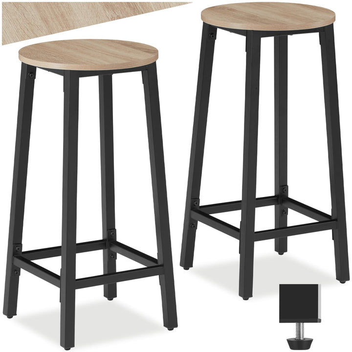 tectake® Barhocker 2er-Set, runder Bistrohocker im Industrie-Design, 66 cm hoch, Vintage Barstühle m