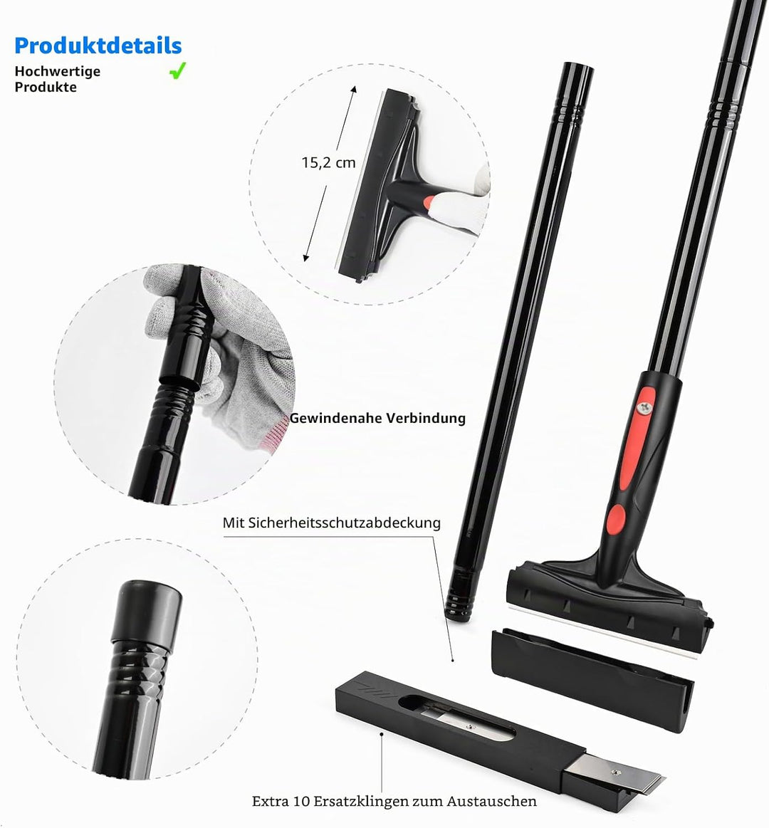 EHDIS Tapetenentferner mit Teleskopstiel (16-58INCH), Fensterschaber mit 10 Ersatzklingen, zum Entfe