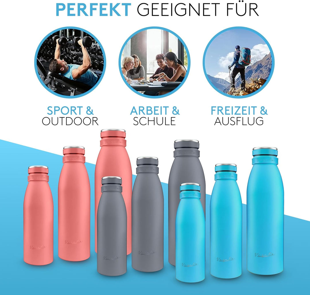 Vezato Trinkflasche Edelstahl - BPA-freie Isolierflasche 1 Liter - Auslaufsichere Wasserflasche mit