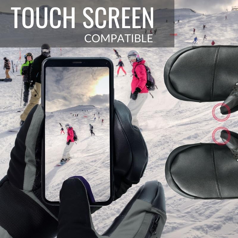 devembr Ski-Fäustlinge mit Handgelenkschützern, Warme Snowboard-Fäustlinge, Wasserdicht (S/M/L) Grau