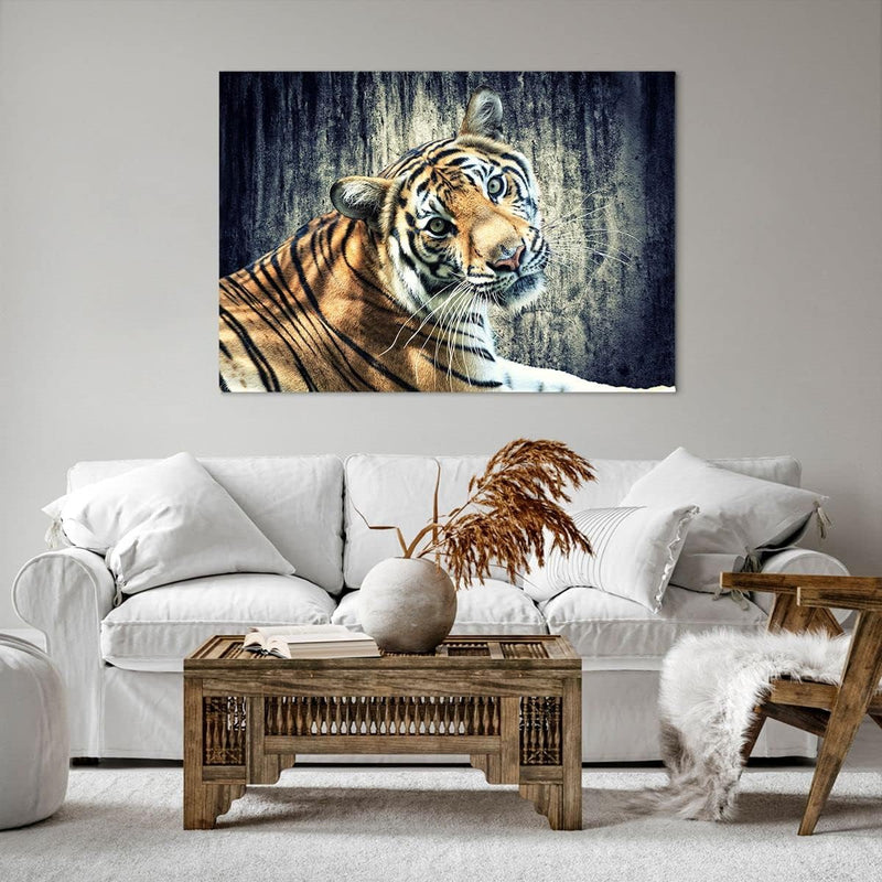 Bilder auf Leinwand 100x70cm Leinwandbild Indien stein tiger wild Gross Wanddeko Bild Schlafzimmer K