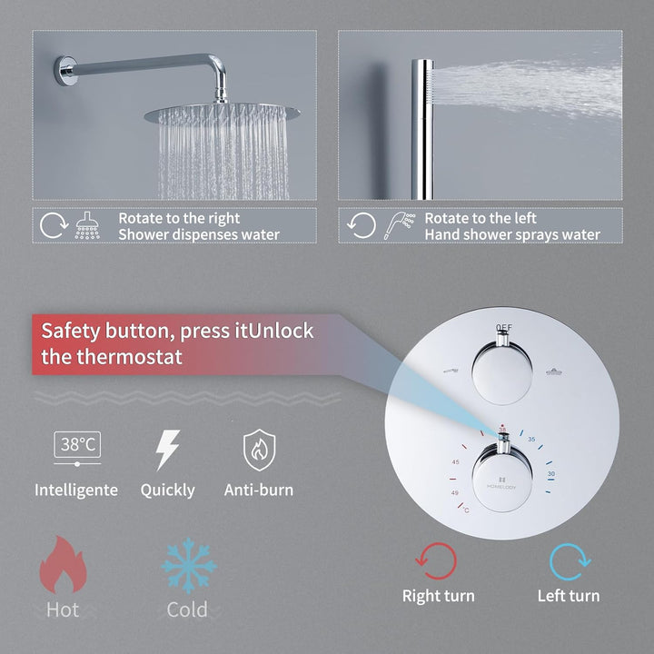 HOMELODY Regendusche Unterputz Duschsystem mit Thermostat,Unterputz Duscharmatur Unterputz Dusche Du