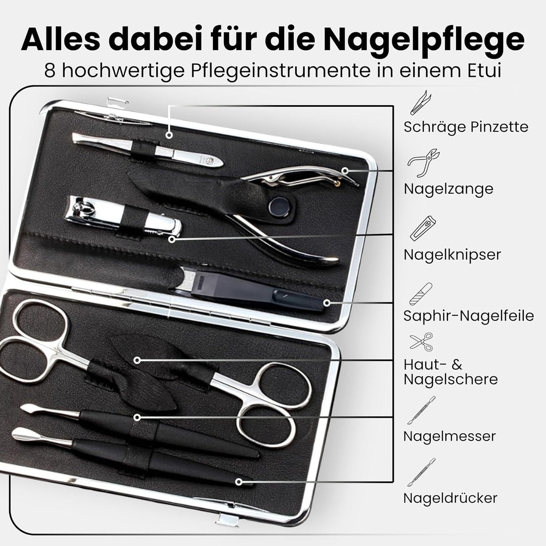 Sonnenschein by Hans Kniebes Maniküre Set 8-teilig aus Edelstahl Schwarz – Profi Nagelset &amp; Nagelpfl