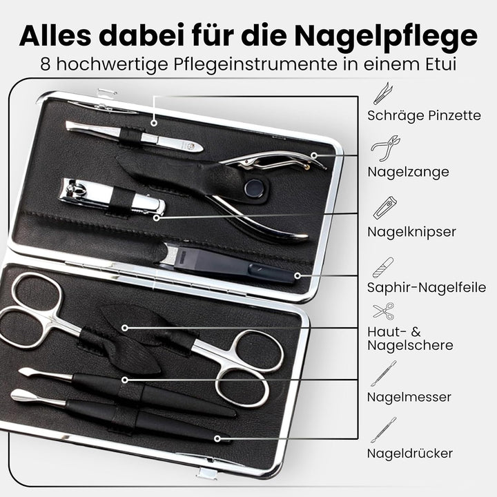Sonnenschein by Hans Kniebes Maniküre Set 8-teilig aus Edelstahl Schwarz – Profi Nagelset &amp; Nagelpfl