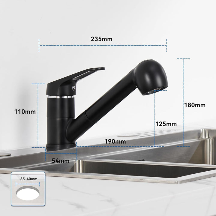 Auralum Küchenarmatur Ausziehbar Schwarz, Spültischarmatur mit 360° Drehbar, Spülbrause Küchenarmatu