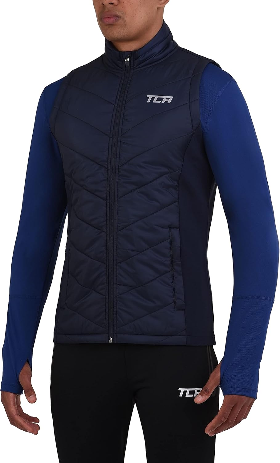 TCA Herren Excel Runner Leichte und gepolsterte Weste mit Reissverschlusstaschen S Dunkelblau, S Dun